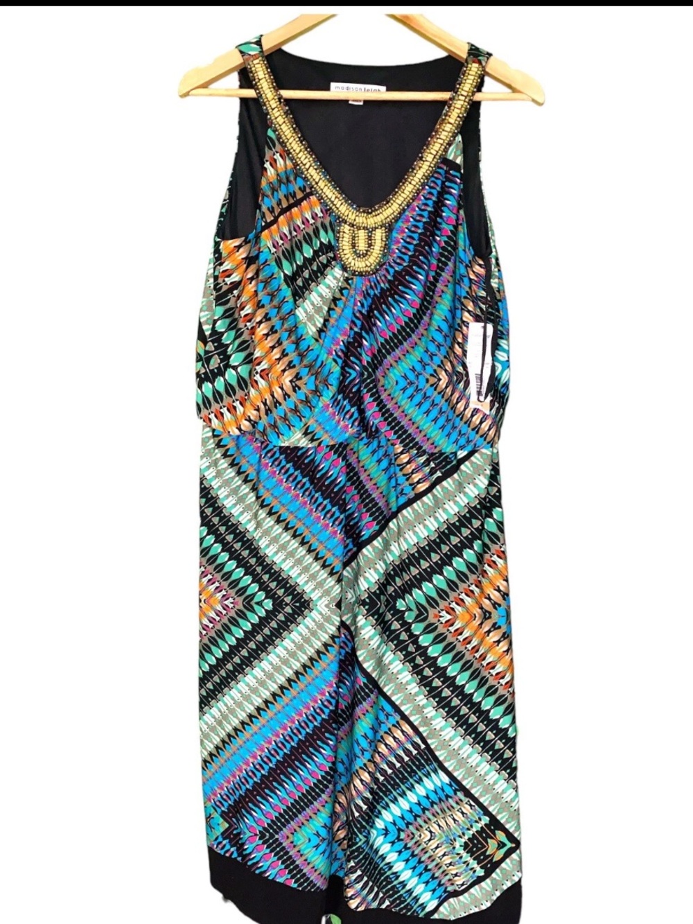 NEW MADISON LEIGH Sleeveless Multicolor Beaded Dress Size 12